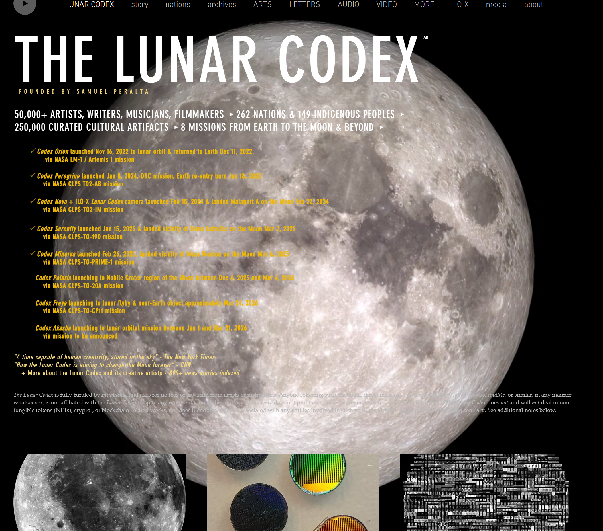 A screenshot of the Lunar Codex page.